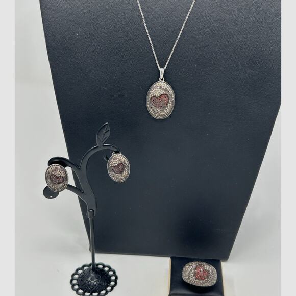 Vintage Marked 925 BS Jewelry Set Necklace, Earring and Ring - Picture 1 of 16